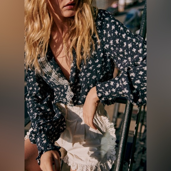 Sezane Pants - Sézane x SEA NY Chlo Shirt in Navy Floral Pattern FR 40 / US 8